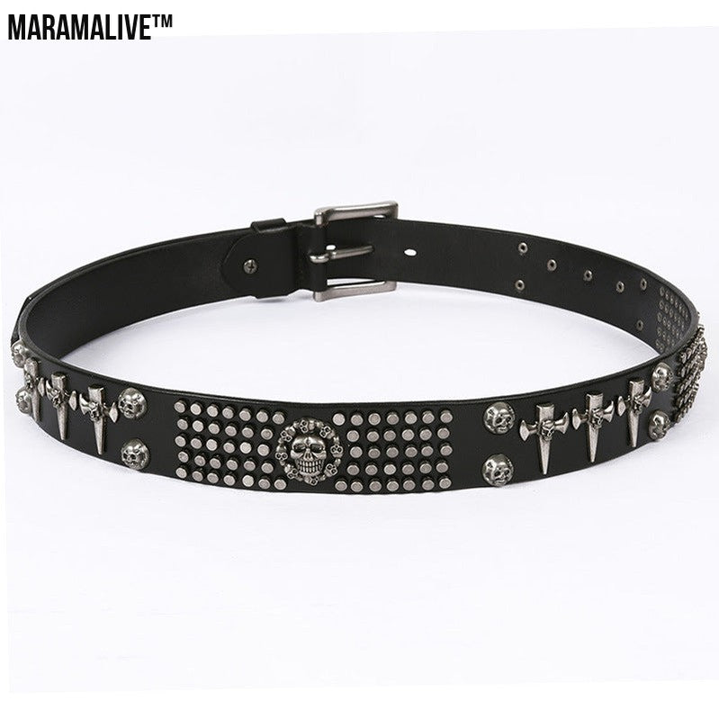 Punk Style Leather Men's DJ Belt With Skull Head All-Match Belt