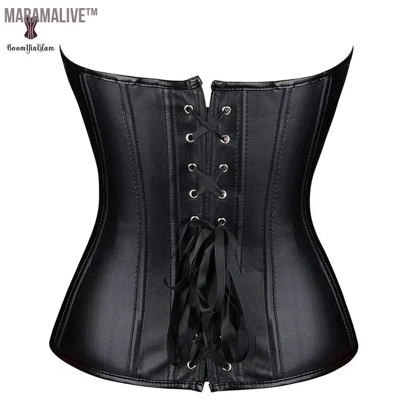 Punk Style Push Up Women'S Plus Size Slimming Body Shapewear Gothic Faux Leather Corset Bustier With Zip 834#