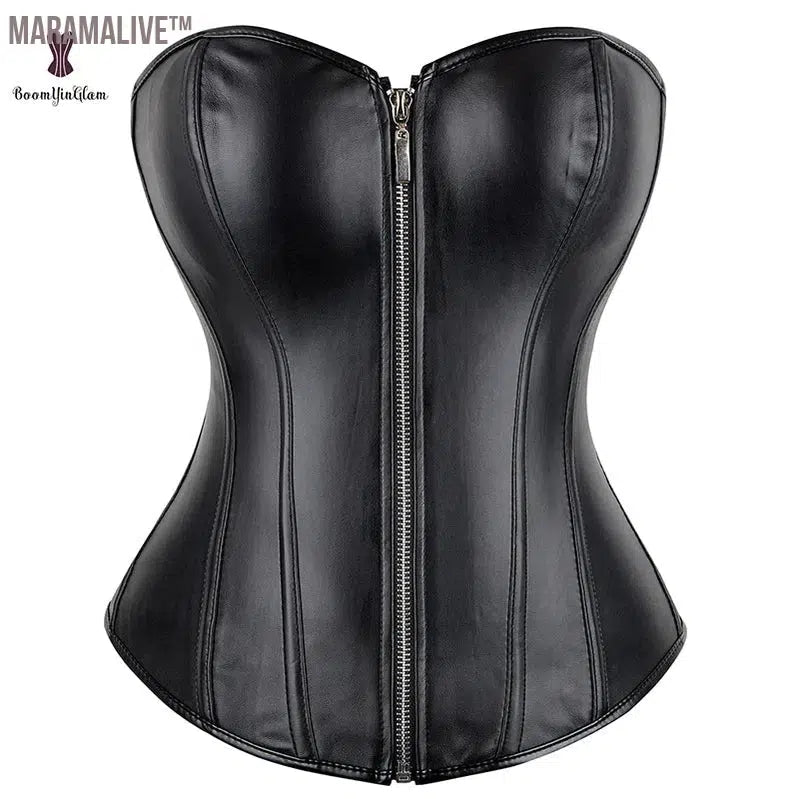 Punk Style Push Up Women'S Plus Size Slimming Body Shapewear Gothic Faux Leather Corset Bustier With Zip 834#