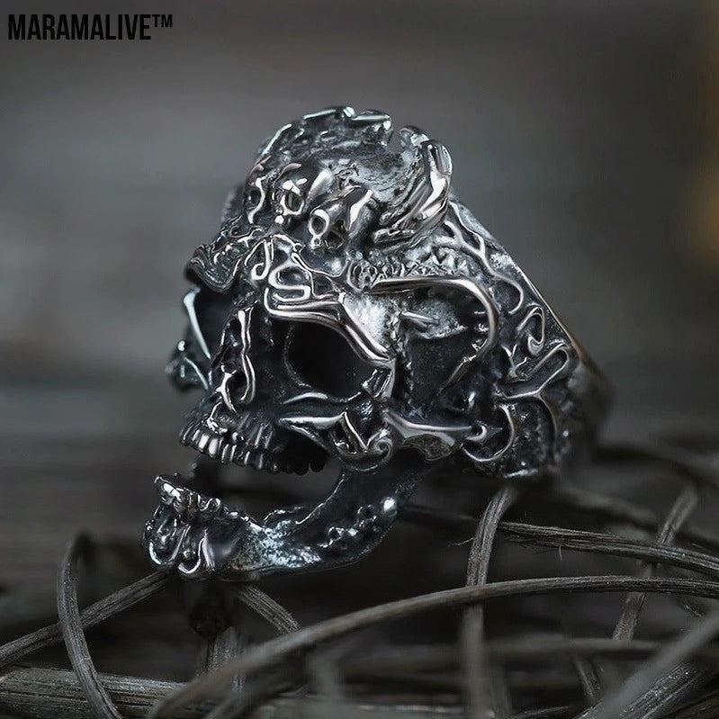 Punk Three Skeletons Ring Domineering Skeletons Ring