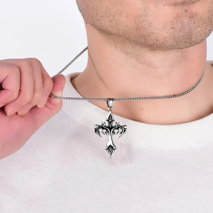 Punk Trend Retro Gothic Flame Cross Pendant Necklace – Uniquely Crafted Dark Jewelry for an Unflinching Statement