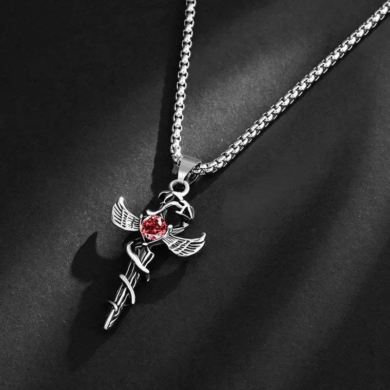 Punk Trend Retro Gothic Flame Cross Pendant Necklace – Uniquely Crafted Dark Jewelry for an Unflinching Statement