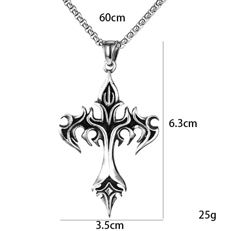 Punk Trend Retro Gothic Flame Cross Pendant Necklace – Uniquely Crafted Dark Jewelry for an Unflinching Statement