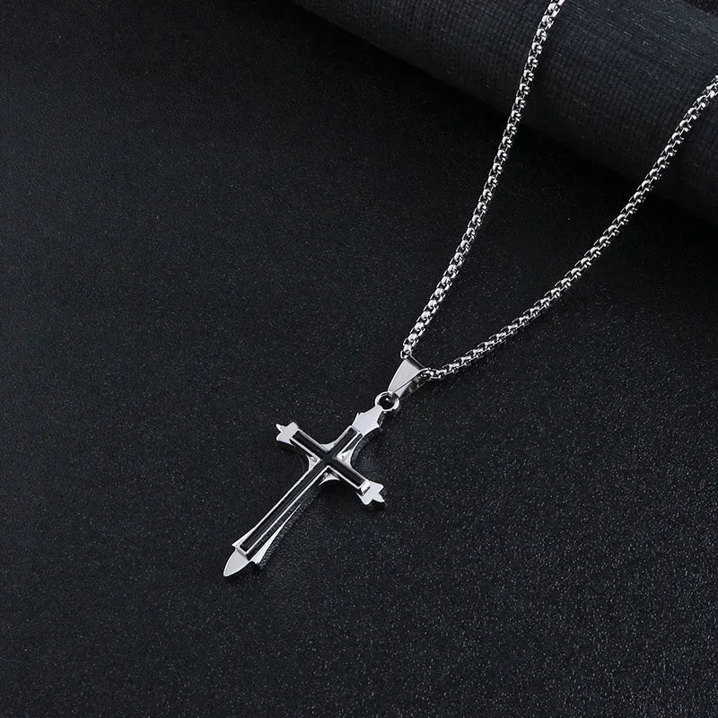 Punk Trend Retro Gothic Flame Cross Pendant Necklace – Uniquely Crafted Dark Jewelry for an Unflinching Statement