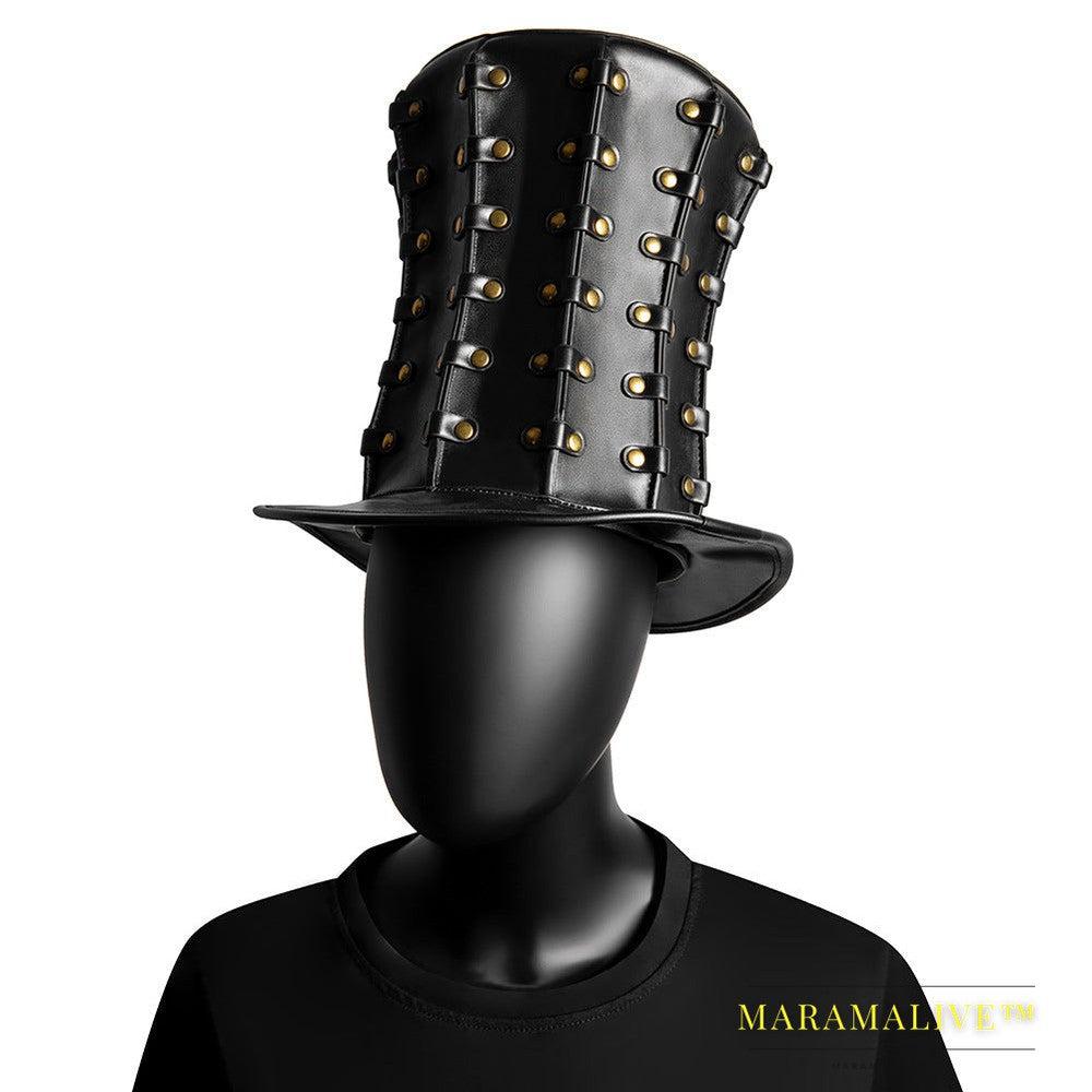 Punk Unisex Studded High Banquet PU Top Hat