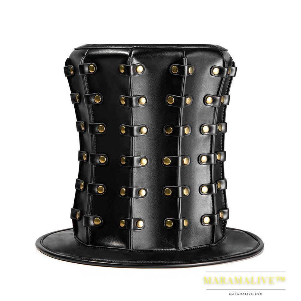 Punk Unisex Studded High Banquet PU Top Hat