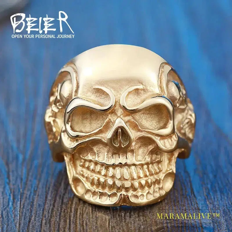 Punk cool Fashion Stainless Steel Rings For Man Big Tripple Skull Product Punk Biker Jewelry Gift