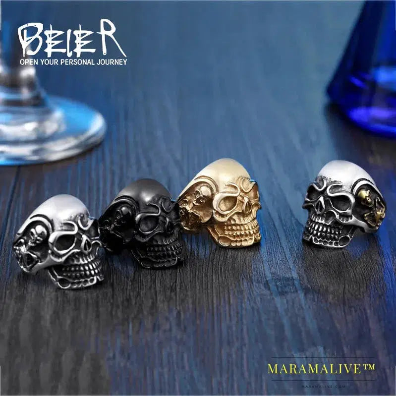 Punk cool Fashion Stainless Steel Rings For Man Big Tripple Skull Product Punk Biker Jewelry Gift