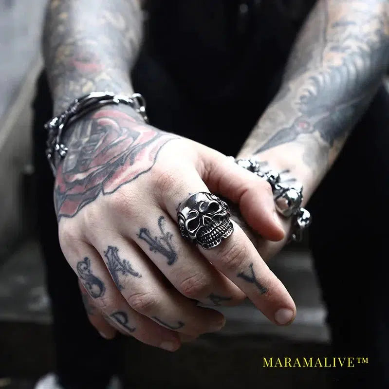 Punk cool Fashion Stainless Steel Rings For Man Big Tripple Skull Product Punk Biker Jewelry Gift