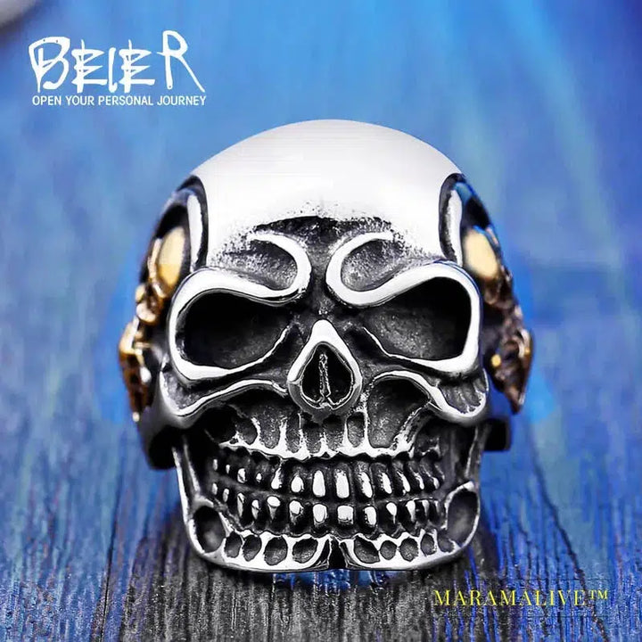 Punk cool Fashion Stainless Steel Rings For Man Big Tripple Skull Product Punk Biker Jewelry Gift