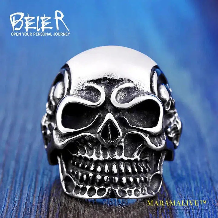 Punk cool Fashion Stainless Steel Rings For Man Big Tripple Skull Product Punk Biker Jewelry Gift