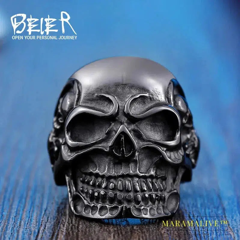 Punk cool Fashion Stainless Steel Rings For Man Big Tripple Skull Product Punk Biker Jewelry Gift