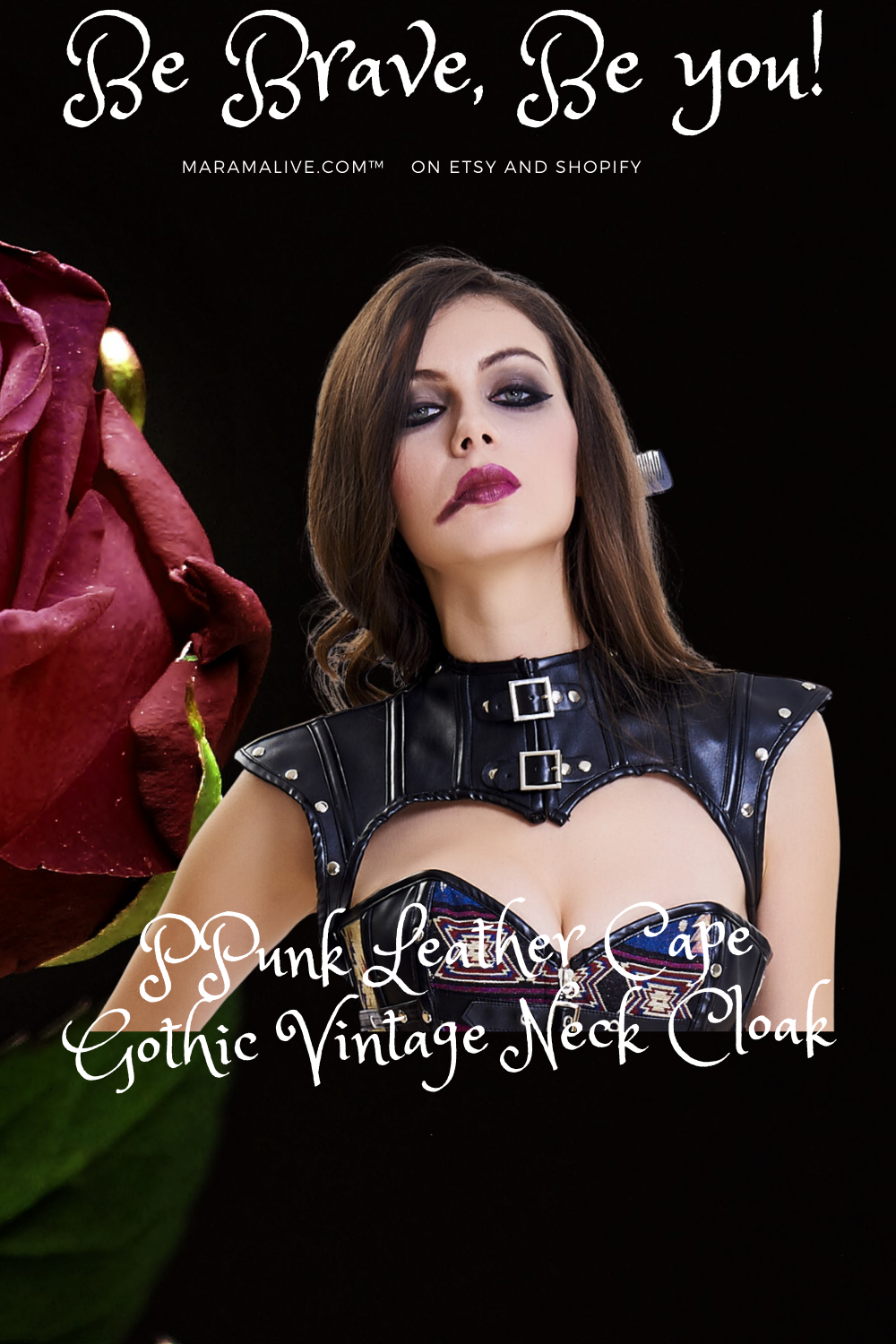 The Maramalive™ Punk Leather Neck Cape - Gothic Vintage Neck Cloak exudes a punk and gothic aesthetic.