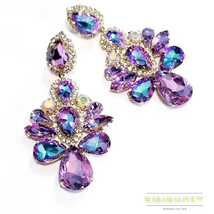 Purple Crystal Dangle Earrings for Women Studs Wedding Free Shipping Water Drop Statement Rhinestone Earrings Jewelry