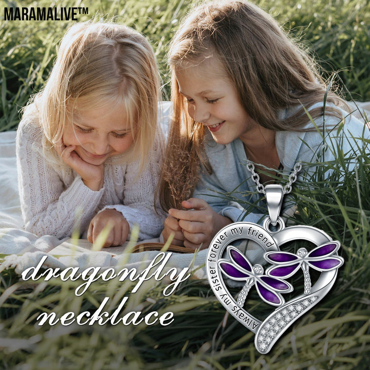 Purple Dragonfly Pendant Necklace in White Gold Plated Sterling Silver