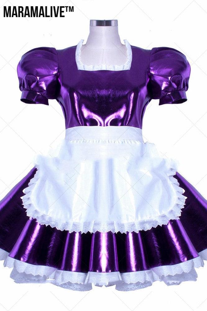 Purple PVC Patent Leather Maid Dress