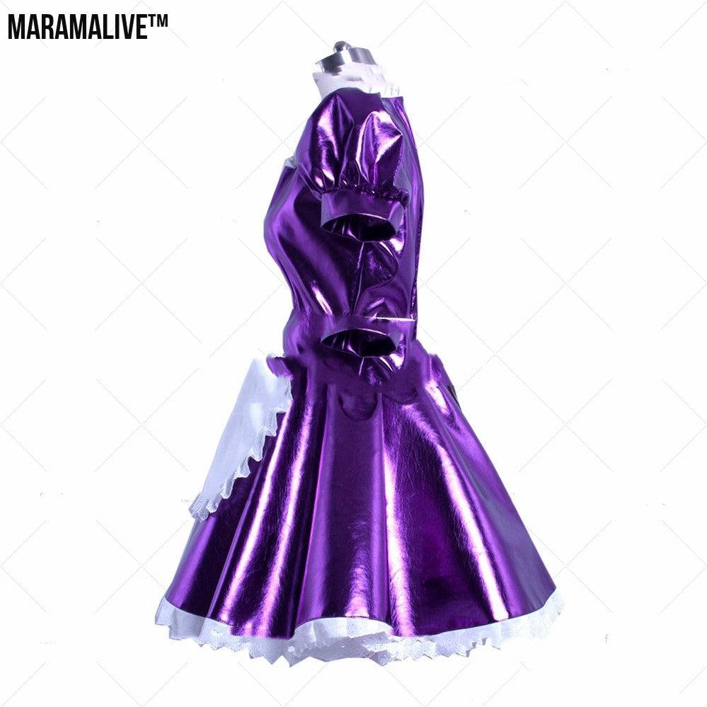 Purple PVC Patent Leather Maid Dress