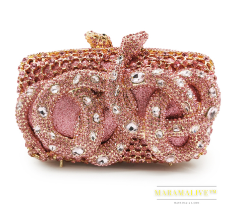 Python Diamond-studded Dinner Bag Magnetic Clasp Chain Clutch