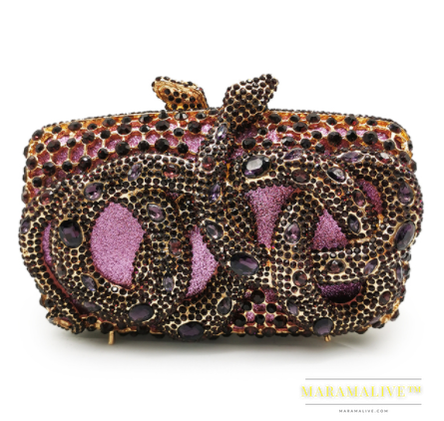 Python Diamond-studded Dinner Bag Magnetic Clasp Chain Clutch