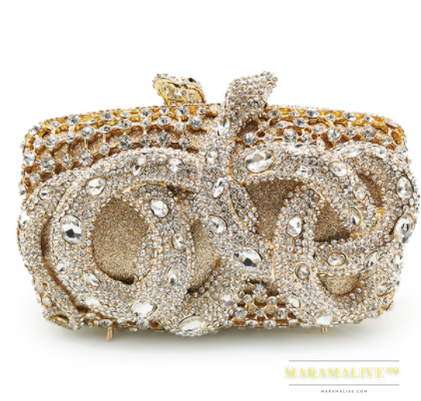 Python Diamond-studded Dinner Bag Magnetic Clasp Chain Clutch