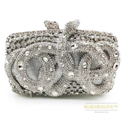 Python Diamond-studded Dinner Bag Magnetic Clasp Chain Clutch