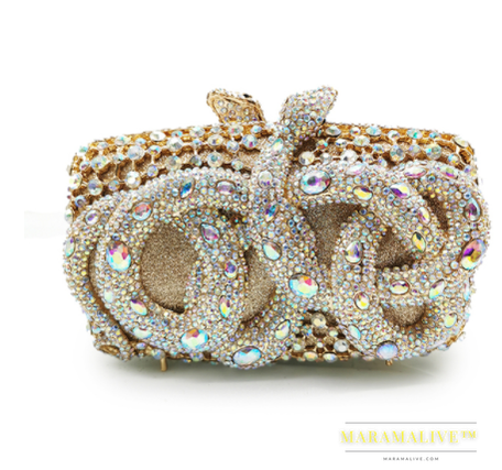 Python Diamond-studded Dinner Bag Magnetic Clasp Chain Clutch