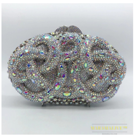 Python Diamond-studded Dinner Bag Magnetic Clasp Chain Clutch