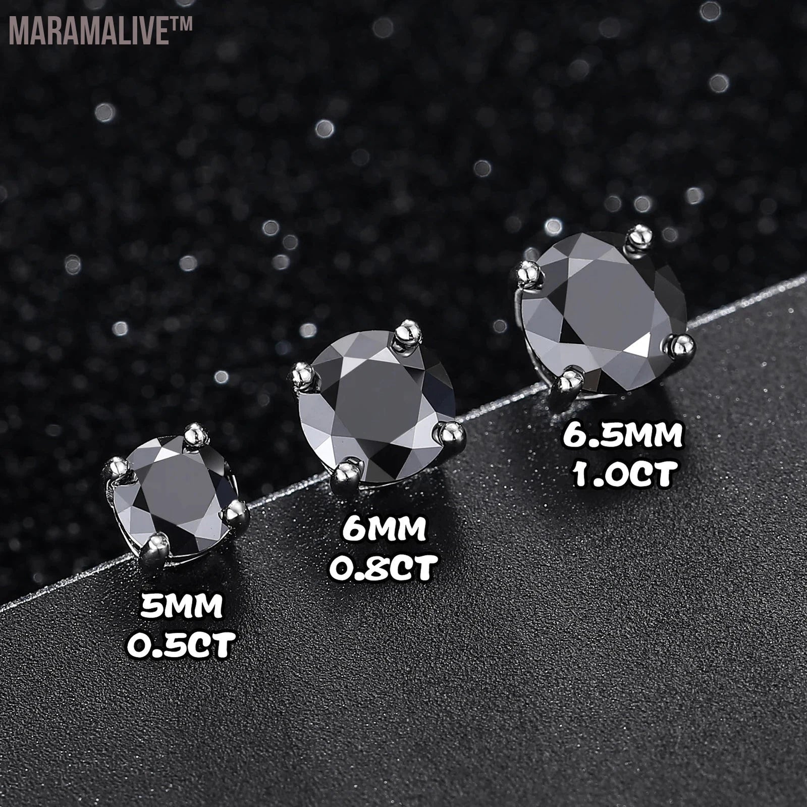 Real 0.5-2 Carat Black Moissanite Stud Earrings For Men Women Solid 925 Sterling Silver Solitaire Diamond Round Earrings Jewelry