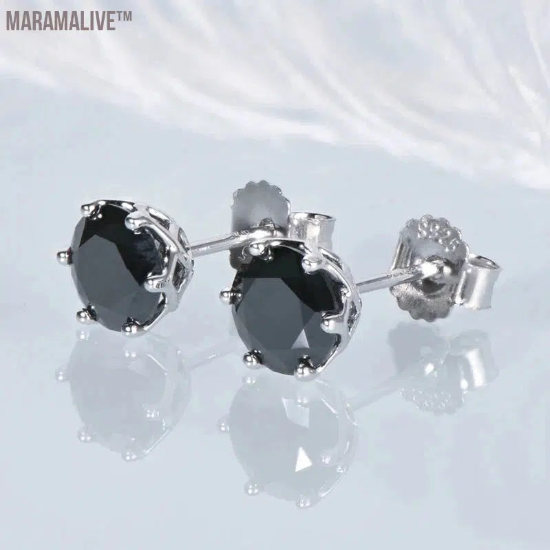 Real 1 Carat Black Moissanite Stud Earrings For Men 100% 925 Sterling Silver Black Earring Women Men Jewelry Gifts