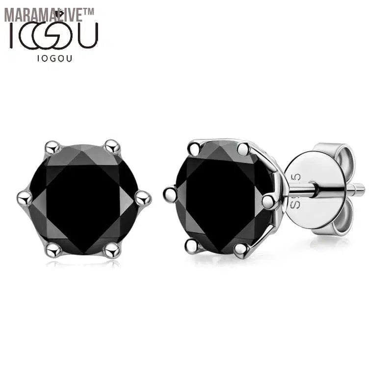 Real 1 Carat Black Moissanite Stud Earrings For Men 100% 925 Sterling Silver Black Earring Women Men Jewelry Gifts