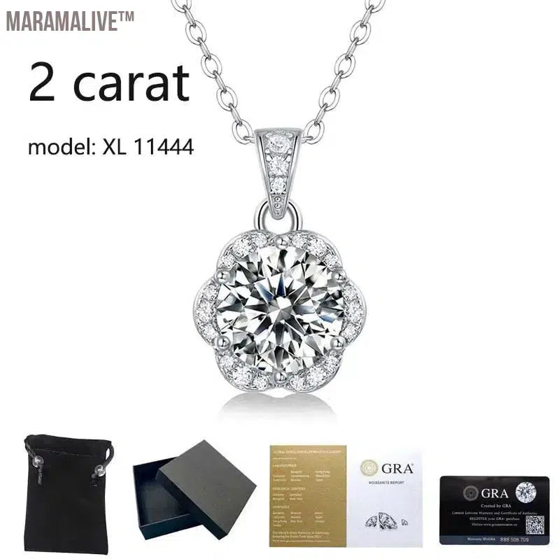 Real 1/2/3 Carat Moissanite Necklace 100% 925 Sterling Silver Lab Diamond Pendant Classic Box Chain Necklace for Wedding Bridal