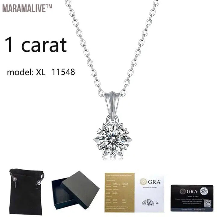 Real 1/2/3 Carat Moissanite Necklace 100% 925 Sterling Silver Lab Diamond Pendant Classic Box Chain Necklace for Wedding Bridal