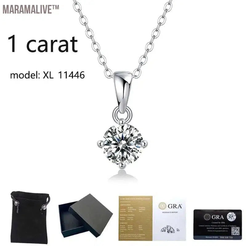 Real 1/2/3 Carat Moissanite Necklace 100% 925 Sterling Silver Lab Diamond Pendant Classic Box Chain Necklace for Wedding Bridal