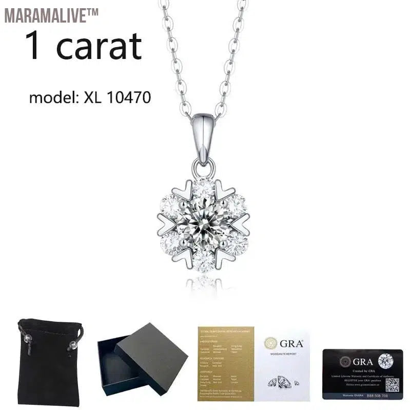 Real 1/2/3 Carat Moissanite Necklace 100% 925 Sterling Silver Lab Diamond Pendant Classic Box Chain Necklace for Wedding Bridal