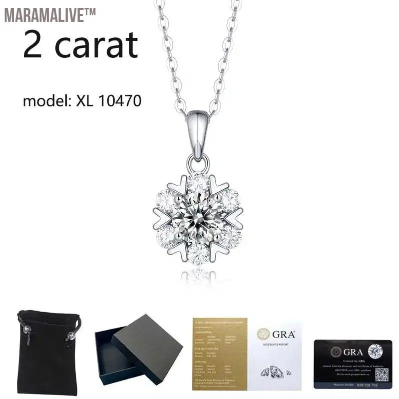 Real 1/2/3 Carat Moissanite Necklace 100% 925 Sterling Silver Lab Diamond Pendant Classic Box Chain Necklace for Wedding Bridal