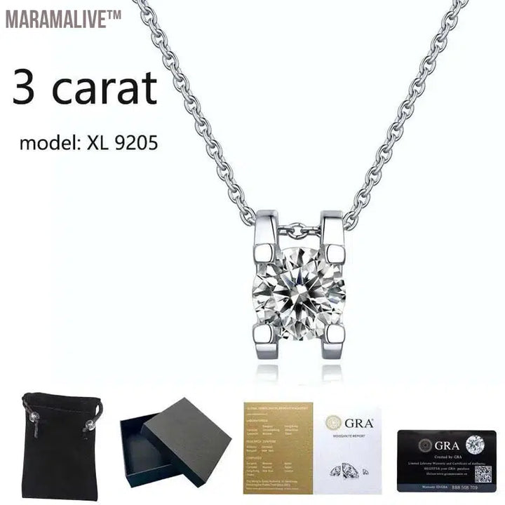 Real 1/2/3 Carat Moissanite Necklace 100% 925 Sterling Silver Lab Diamond Pendant Classic Box Chain Necklace for Wedding Bridal