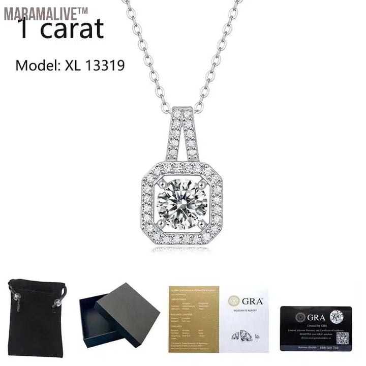 Real 1/2/3 Carat Moissanite Necklace 100% 925 Sterling Silver Lab Diamond Pendant Classic Box Chain Necklace for Wedding Bridal