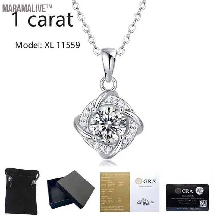 Real 1/2/3 Carat Moissanite Necklace 100% 925 Sterling Silver Lab Diamond Pendant Classic Box Chain Necklace for Wedding Bridal