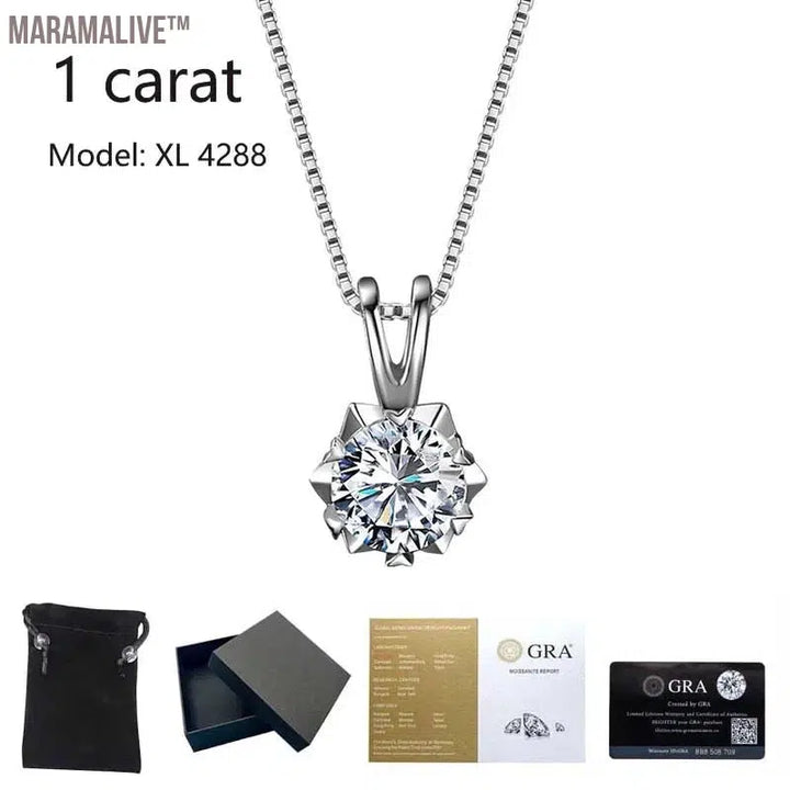 Real 1/2/3 Carat Moissanite Necklace 100% 925 Sterling Silver Lab Diamond Pendant Classic Box Chain Necklace for Wedding Bridal