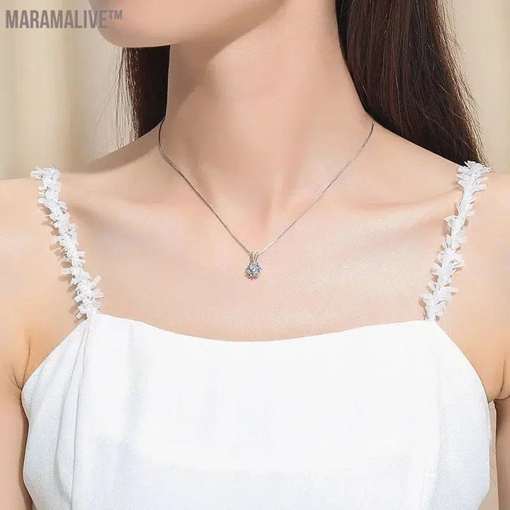 Real 1/2/3 Carat Moissanite Necklace 100% 925 Sterling Silver Lab Diamond Pendant Classic Box Chain Necklace for Wedding Bridal