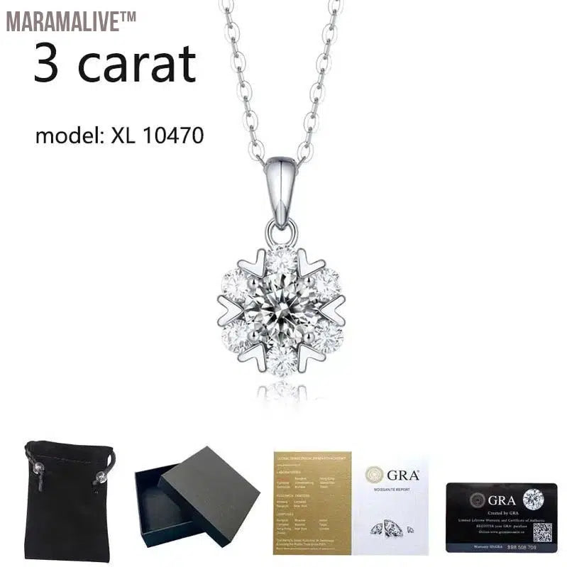 Real 1/2/3 Carat Moissanite Necklace 100% 925 Sterling Silver Lab Diamond Pendant Classic Box Chain Necklace for Wedding Bridal