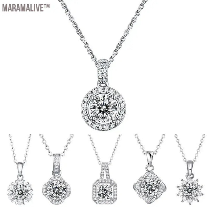 Real 1/2/3 Carat Moissanite Necklace 100% 925 Sterling Silver Lab Diamond Pendant Classic Box Chain Necklace for Wedding Bridal