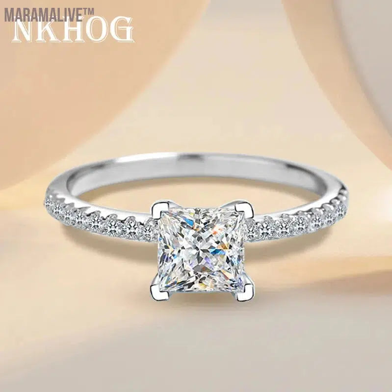 Real 1ct 2ct Princess Square Moissanite Rings For Women Sparkling Diamond Engagement Wedding Band S925 Silver Plated Pt950 GRA