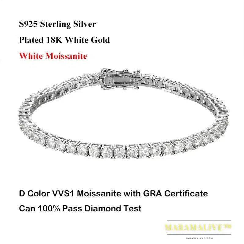 Real 2.5/3/4/5/6.5MM Full Moissanite Tennis Bracelet for Women Men S925 Silver Plated 18K Yellow Gold Diamond Bracelets