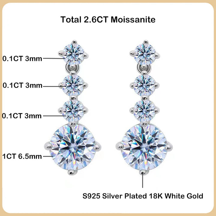 Real 2.6 Carat Moissanite Drop Earrings for Women S925 Sterling Silver GRA Certified Diamond Tassel Earring Fine Jewelry