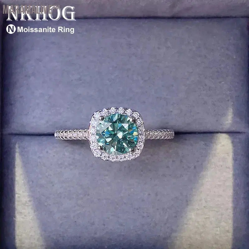 Real 3 Carat Blue Green Moissanite Rings 925 Sterling Silver Brilliant Cut Sparking Diamond Jewelry Women Wedding Band Gift GRA