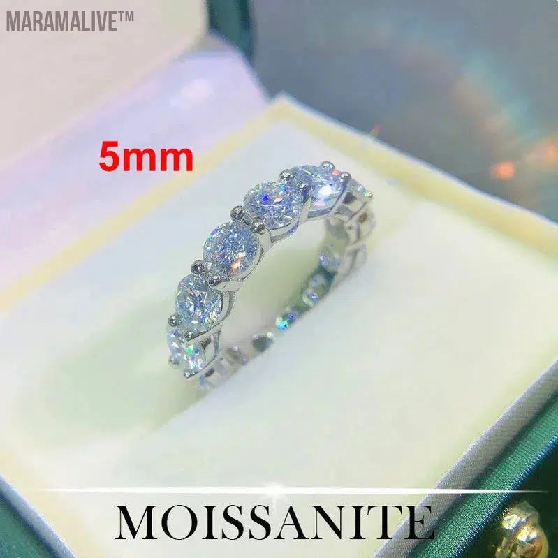 Real 5mm Moissanite Row Rings For Women S925 Sterling Silver Plated Pt950 Finger Ring Party Eternal Wedding Fine Jewelry