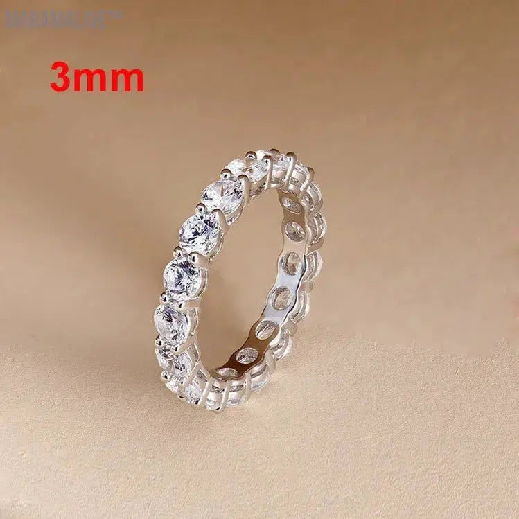 Real 5mm Moissanite Row Rings For Women S925 Sterling Silver Plated Pt950 Finger Ring Party Eternal Wedding Fine Jewelry