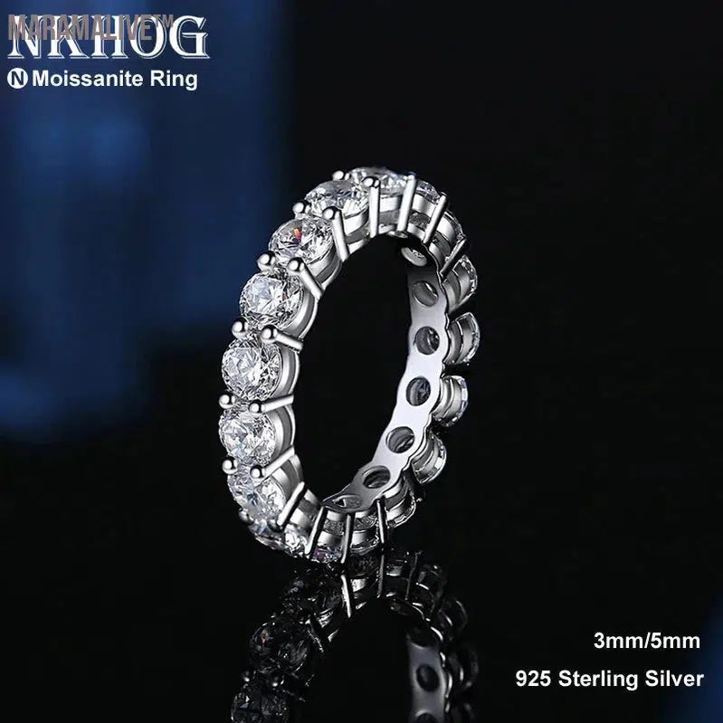 Real 5mm Moissanite Row Rings For Women S925 Sterling Silver Plated Pt950 Finger Ring Party Eternal Wedding Fine Jewelry