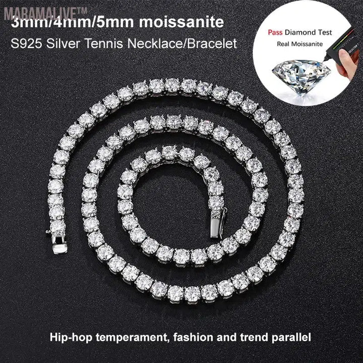 Real Moissanite Tennis Necklace Bracelet For Women Men 925 Sterling Silver 3/4/5mm Full Diamonds With GRA Hiphop Party Jewelry